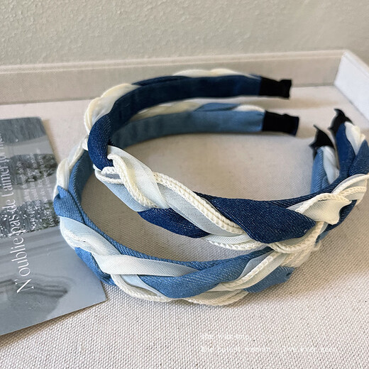 Morning Star High Headband Women's 2025 New Denim Twist Headband Autumn and Winter White Hair Card Network Infrared Headband Headband Light Blue Braided Headband