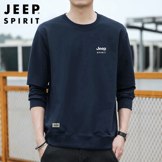 JEEP SPIRIT Jeep sweatshirt men's autumn and winter Korean style round neck loose men's versatile long-sleeved bottoming shirt dark blue 2XL
