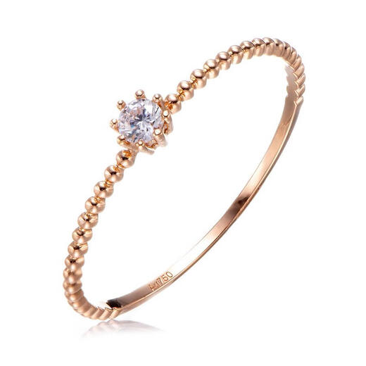 Spinner small round diamond 18K rose gold ring eight-claw Au750 real gold inlaid with zircon single stack tail ring index finger middle finger exquisite women's size 10