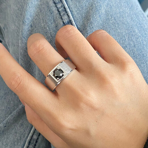 MZMZ Customized Platinum Men's Ring Yao Black Luxurious 950 Ring Black Diamond Birthday Anniversary Gift for Boyfriend Yao Black - Platinum 950 Main 20 Points Black Diamond