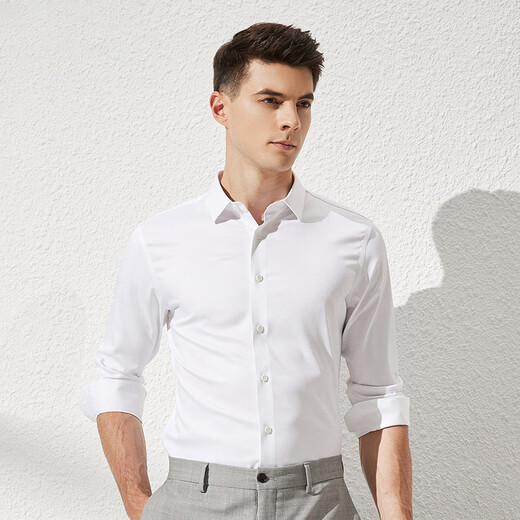 杉杉【桑蚕丝免烫】长袖衬衫男士四季透气商务休闲翻领抗皱男装衬衣