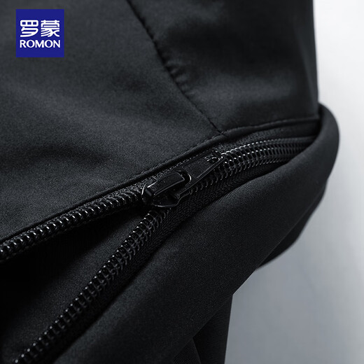 ROMON Jacket Men's Jacket Winter Trendy Youth Business Casual Top Hooded Men's MK55 Black Velvet XL