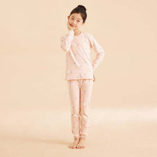 红豆儿童纯棉内衣套装男女童秋衣秋裤睡衣棉毛衫套装M1020肉粉140