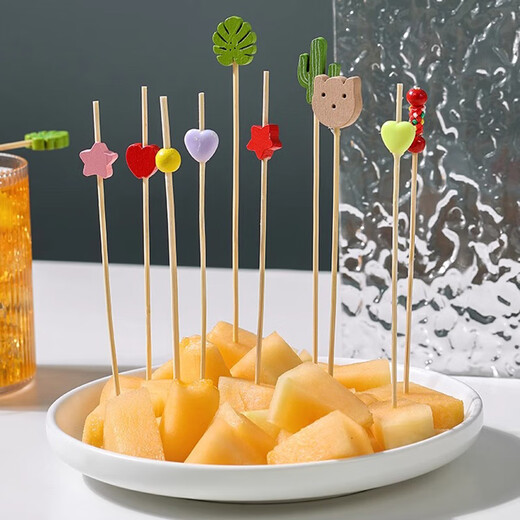 Millennium Lianmu disposable fruit skewers, artistic flower skewers, bamboo skewers, creative candied haws skewers, burger skewers, snack decoration skewers, five-color rabbit skewers 13cm (100 pieces)