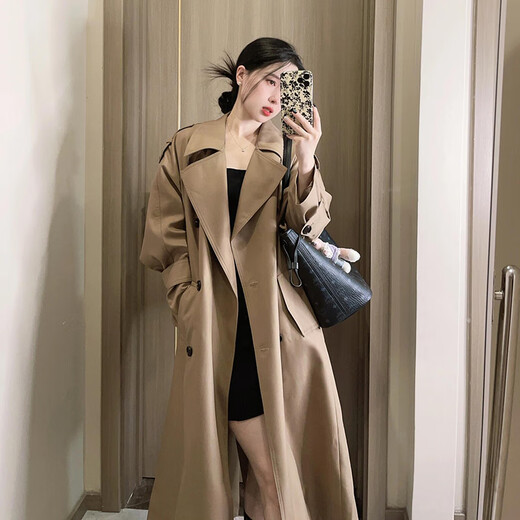 GARNUO gray trench coat women's mid-length 2025 early spring and autumn new Korean style small high-end British style coat Gray S 80-110Jin Jin is equal to 0.5 kg