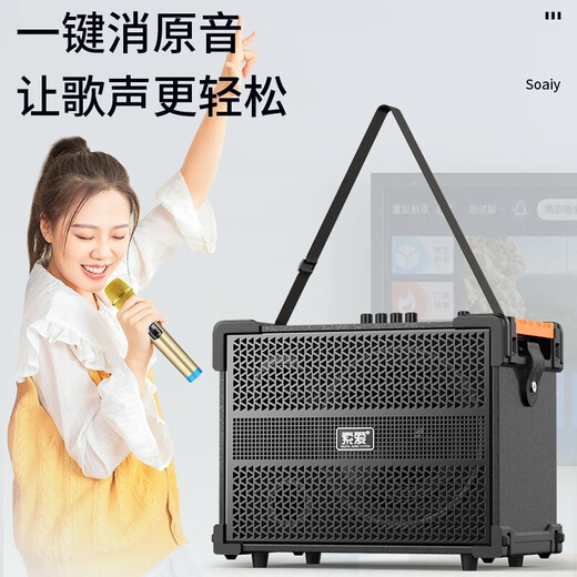 Sony Ericsson (soaiy) F29 sound card live audio three-way outdoor trolley Internet celebrity performance high-power square dance speaker Bluetooth F28 strap portable karaoke subwoofer high volume F28-8-inch strap sound card speaker + 2 microphones
