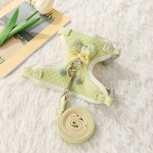 Bo Na Ling cat leash small dog walking Pomeranian vest type anti-breakaway cat leash harness for autumn and winter outing special leash fresh green S