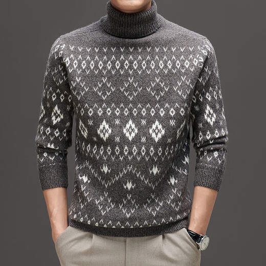 DVW thickened pure wool sweater for men in winter warm ethnic style turn-down turtleneck sweater luxury high-end brand base shirt black gray 100% pure wool S 165 reference weight 105-120Jin Jin is equal to 0.5 kg