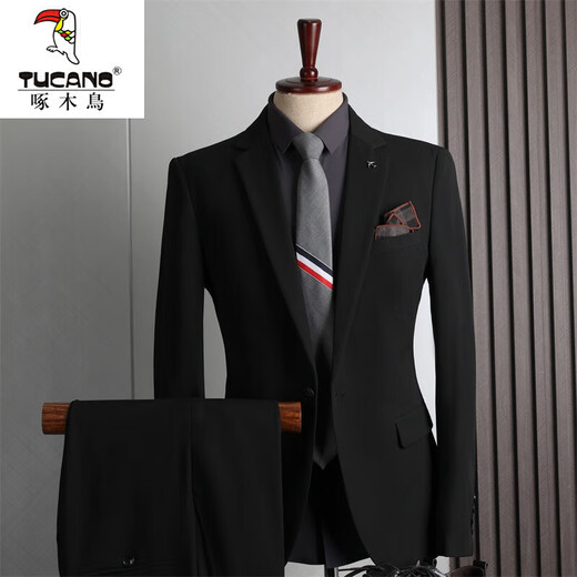 Woodpecker (TUCANO) large size suit men's four seasons casual business formal wear fashion slim wedding groomsmen dress suit men's black double button (single jacket) 64/7XL (210-230Jin Jin equals 0.5 kg)