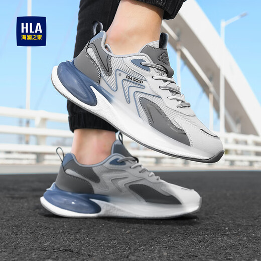 海澜之家（HLA）男鞋夏季2025新款休闲运动鞋男透气网面鞋爆米花软底跑步鞋子男 白灰色-网面透气 41
