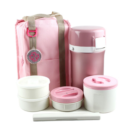 TIGER insulated lunch box bucket, extra long, insulated, four-layer stainless steel, high performance, with portable bag, microwaveable, Japanese style for office workers, peach pink, 4 layers, 2L