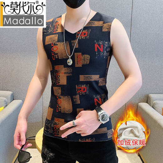 Modal Winter Double-sided Velvet Thermal Vest Men's Thermal Underwear Slim Fit Seamless Heating Plus Velvet Thickened Bottoming Shirt Autumn Clothes Red Letter L (Recommended 100-120 Jin Jin equals 0.5 kg)