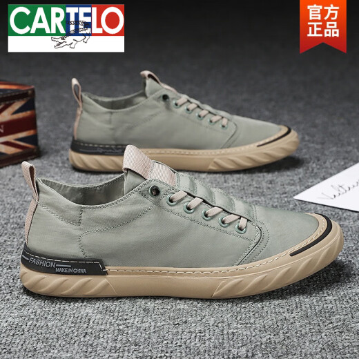 
CARTELO ice silk cloth shoes men's canvas breathable lazy shoes white shoes summer 2025 new model [W838] Khaki 40