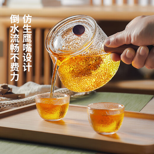 Yaji side handle pot hammer pattern boiling and filtering tea set heat-resistant glass teapot boiling teapot high temperature resistant teapot 600ml
