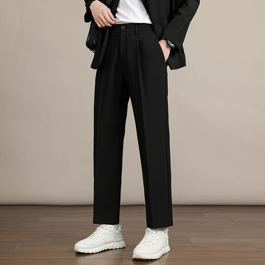 Dingfengbaoluo autumn drape suit pants men's straight loose wide-leg casual pants advanced slim C58 black M