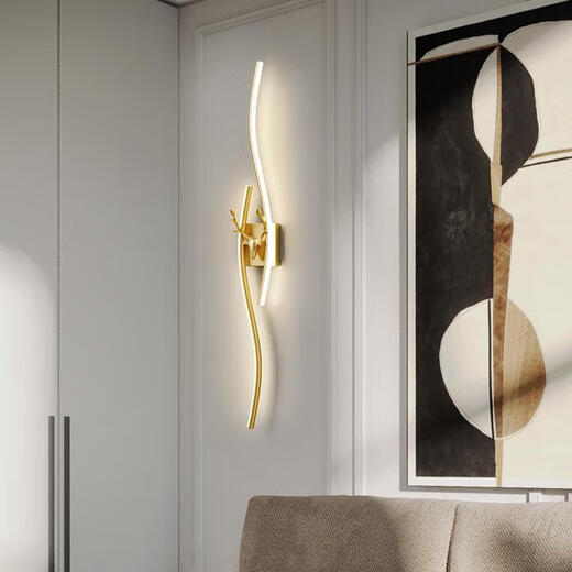 FENGLANQ creative long light luxury wall lamp living room TV background wall LED about stair bedroom bedside black 100cm monochrome warm light