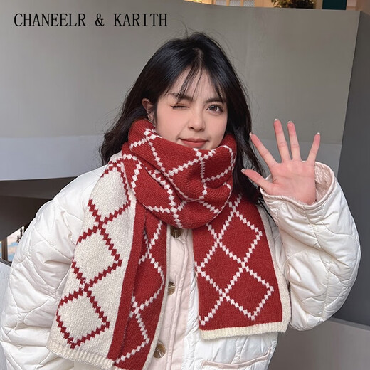 CHANEELR & KARITH scarf winter women's 2025 new scarf thickened warm shawl for girls and wives light luxury birthday New Year gift light luxury fashion versatile ck style red with rice