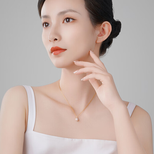 Tahitian 18K gold diamond akoya pearl pendant 7.5-8mm perfect round mirror luster seawater pearl necklace gift for women