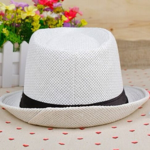 KAROND new small top hat men's spring and summer white sun protection large brim beach hat men's and women's British jazz autumn and winter sun hat straw hat pure white children's size 54CM