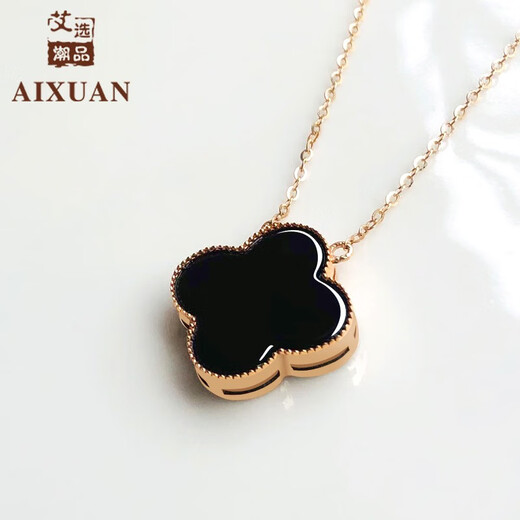Aixuan trendy 18k gold inlaid jade pendant, ink jade pendant, gold four-leaf clover necklace, women's bracelet, gift for girlfriend and wife, four-leaf clover necklace