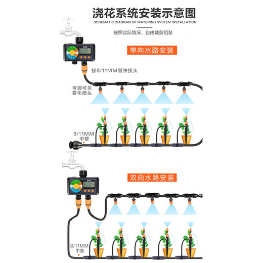 Large-screen dual-channel rain sensor controller, two-channel arbitrary control of watering, automatic flower watering device, timing intelligence, dual-channel micro-sprinkler 40 meters and 40 nozzles
