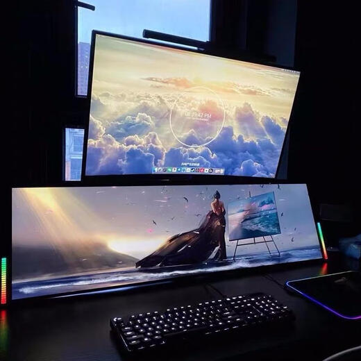 30/32/34/43英寸上下双屏曲面带鱼屏显示器支架拼接增高桌面安装 17-32寸品字形三屏拼接支架