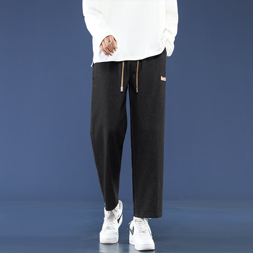 Foss Phil高街九分牛仔裤男士夏季薄款透气美式潮流直筒宽松运动休闲裤子 潮牌718-K830黑色 S 【推荐90-110斤】