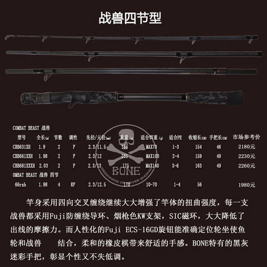 
BFW BONE FISHING WORLD Bone Wars Beasts Rod/Travel Rod Giant Rod/Heihe Series Gun Handle Wild Fishing Big Things Black Fishing Rod 2.13m CBB-701MH Gun Handle