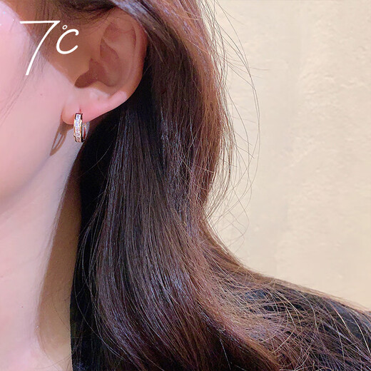 SEVEN DEGREE S925 silver earrings for women, pure silver rice pattern inlay, T square ear buckle, light luxury earrings, niche design, exquisite