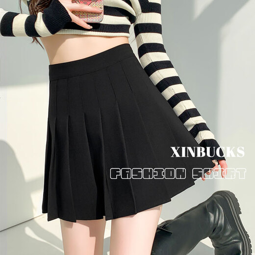 XINBUCKS pleated skirt women's short skirt A-line skirt umbrella skirt spring and autumn high waist slimming summer JK uniform skirt winter college style black-regular style (anti-wrinkle suit fabric) M size 90-105Jin Jin equals 0.5 kg (waist circumference 70cm)