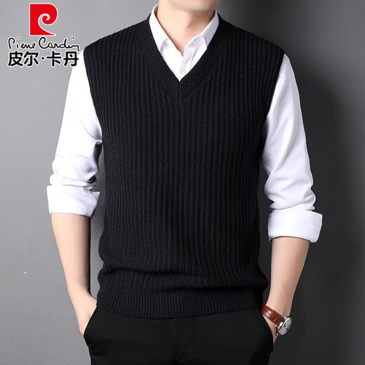 Pierre Cardin knitted vest men's V-neck loose solid color bottoming shirt autumn and winter sleeveless sweater soft imitation mink vest trendy white 170/L
