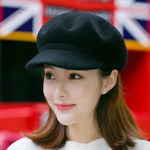 TBRZ light luxury brand women's autumn and winter woolen beret octagonal hat top hat British temperament fashion versatile duck tongue orange red to orange adjustable (54-59cm)