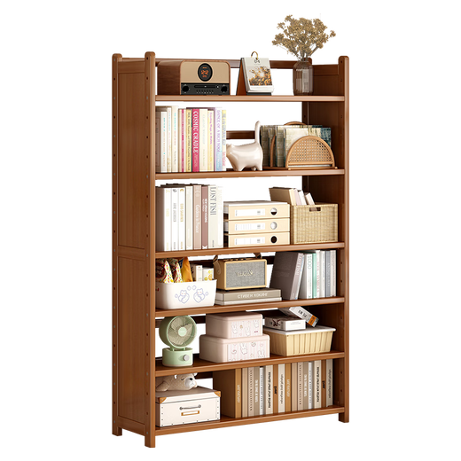 Bamboo Yijia Bookshelf Simple Home Small Bedroom Storage Rack Floor-standing Bookcase Wall Storage Rack Study Desktop Narrow Storage Rack 2-35 Styles (Thick Brackets + Reinforced Barrels)