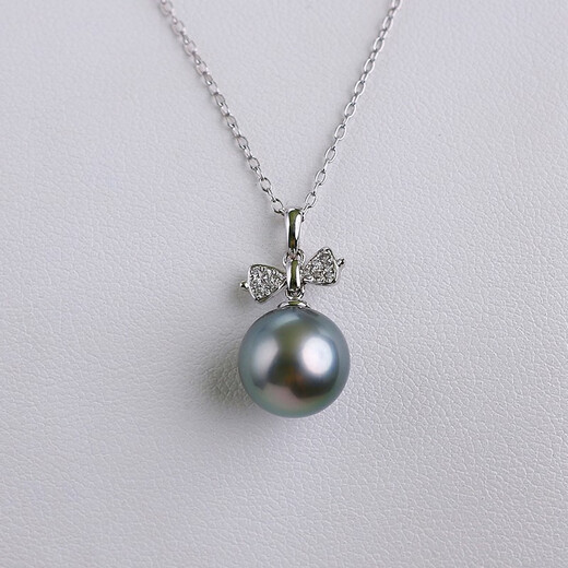 Guran Zhenyu 18K gold perfect round Tahitian black pearl pendant 10.7mm seawater pearl necklace pendant