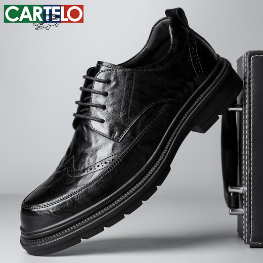 
CARTELO Brock men's leather shoes cowhide men's shoes heightened thick sole formal shoes leather shoes men 9859 black heightened 39