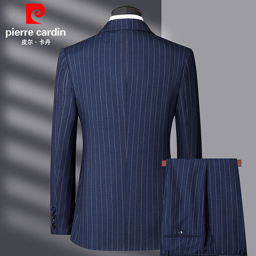 Pierre Cardin striped suit suit men's high-end two-piece suit middle-aged men's business dress knitted blue 170 yards recommended 100 Jin Jin equals 0.5 kg -120 Jin Jin equals 0.5 kg