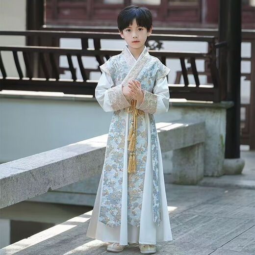 九能男童汉服秋季新款儿童古风少爷高品质侠客小王爷国学表演出服 江秋织金 110 适合100-110/13-17KG