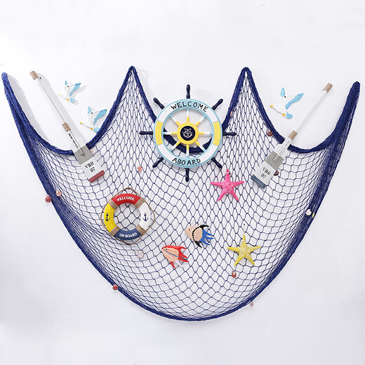 OEMG Mediterranean style thick line fishing net decorative net shooting background wall fish net props bar wall hanging decorations 1X2M blue pure net a