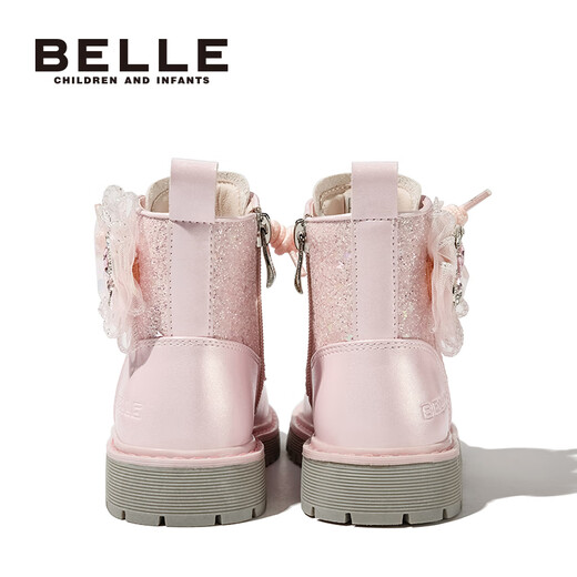 Belle children's shoes princess boots girls fashion Martin boots winter 2024 new style plus velvet warm short boots star meter 32
