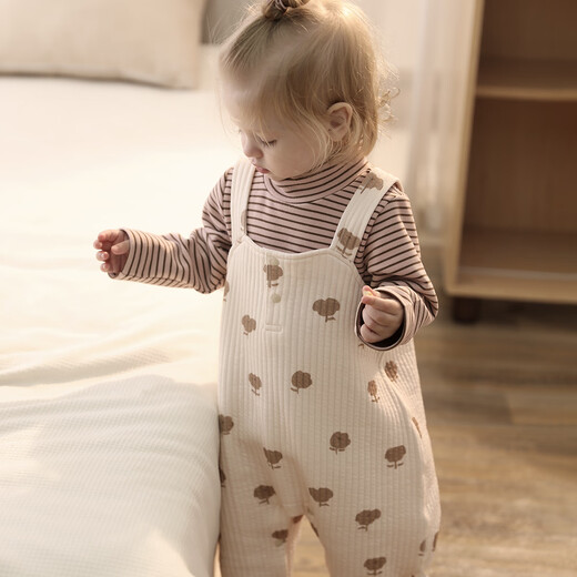 Bali Piggy Baby Overalls Autumn and Winter Silked Thickened Warm Jumpsuit One-piece Clothes Casual Apricot Bottom Banana 90 cm