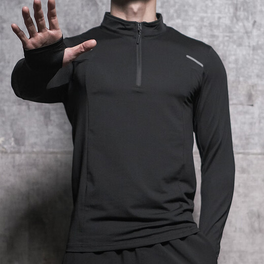 Lutielang Long Sleeve T-Shirt Cycling Suit Men's Running Sports Fitness Training Stand Collar Half-Zip Coach Quick-Drying Clothing Black L