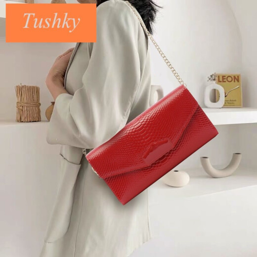 Tushky Brand 2024 New Genuine Leather Underarm Bag Women's Temperament Chain Shoulder Small Bag with Card Slot Evening Clutch Sapphire Blue (With One Shoulder Chain)