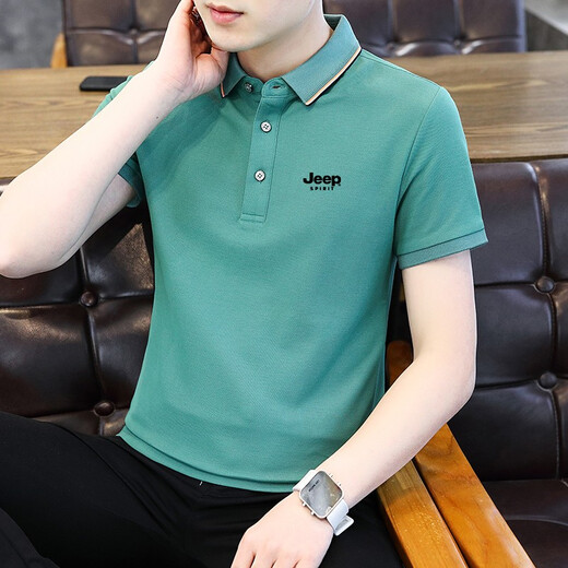 JEEP SPIRIT吉普短袖T恤男半袖夏季POLO新款大码商务中青年休闲保罗衫上衣 6636藏兰 XL (130斤-145斤)
