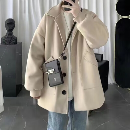 Gxmy windbreaker men's casual suit autumn and winter new Hong Kong style thickened warm clothes men's jacket trendy three-piece set three-piece set blue + black turtleneck + velvet suit 2XL