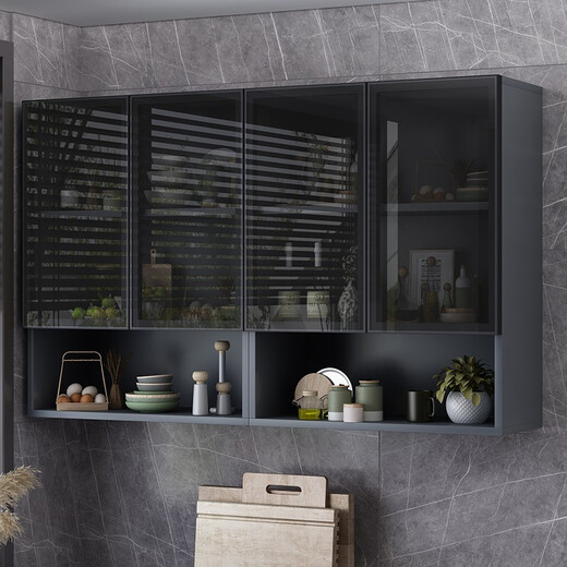 Yuzhan wall cabinet kitchen bathroom storage cabinet wall cabinet wall-mounted balcony storage cabinet bedroom wall closet white length 60 depth 30 height 80 two doors black edge + gray glass assembly