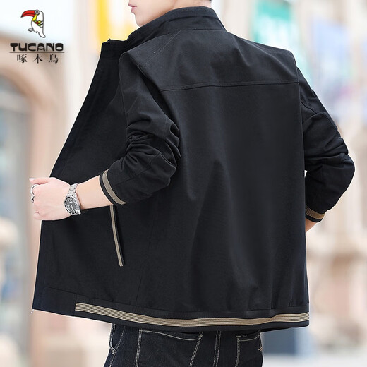 Woodpecker Brand Men's Clothing 2025 New Men's Jacket Pure Cotton Spring and Autumn Top Casual Stand Collar Jacket Men's Outerwear Black XL