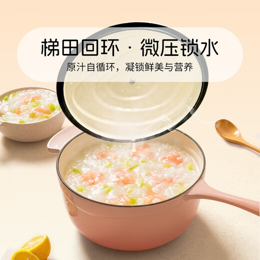 Gui.He ware, enameled cast iron single-handle milk pot, baby food supplement pot, household multi-functional small soup pot for instant noodles, small milk pot-Taoyao powder 18cm