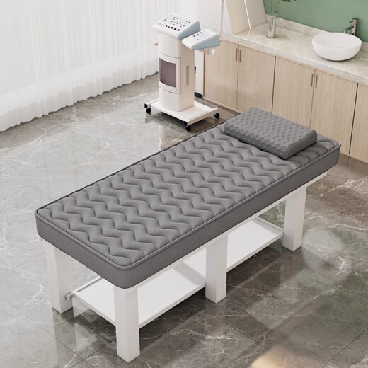Xunhuai Beauty Bed, Eyelashes, Moxibustion SPA Massage Bed, Massage Physiotherapy Bed, Beauty Salon Special Latex Pattern Embroidered Ear Picking Gray 8CM Square Legs + White Mattress 190*80