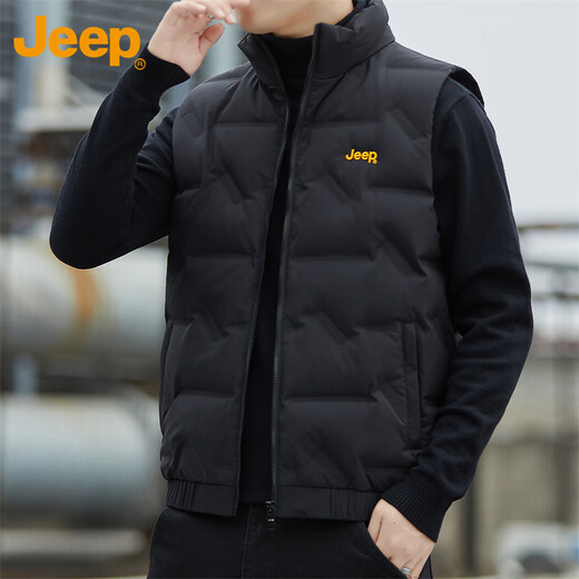 Jeep (JEEP) Down Vest Men's Winter Thickened Warm Jacket Men's Casual Vest Clothes Men's Black 3XL