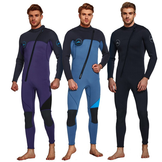 Shark Bart 3MM wetsuit for men Shark Bart new diagonal zipper popular long-sleeved semi-dry floating deep diving surf swimsuit 1500 blue M